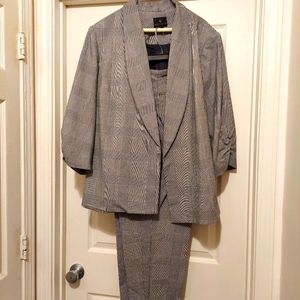 Black and grey plaid pant suit